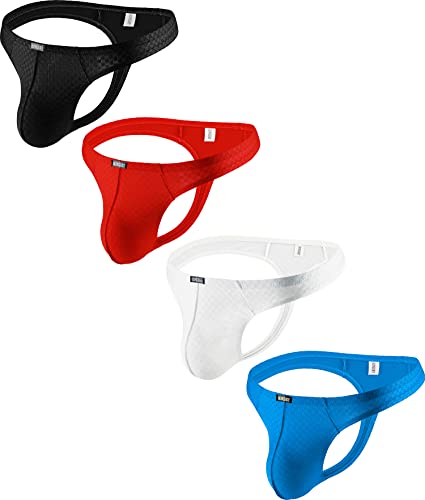 iKingsky Herren Tanga Sexy Niedrigen Taillen Ausbuchtung Unterwäsche Ultra-elastisch T-Back Unterhose für Männer (Mittel, 4er Pack) von iKingsky