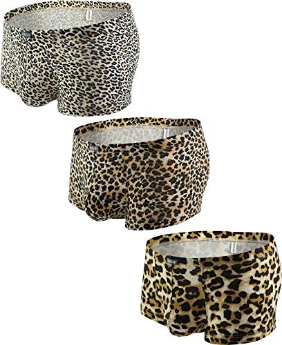 iKingsky Leopard Pouch Herren Retroshorts Dehnbares Ausbuchtung Unterwäsche fur Männer Sexy Aiedrigen Taillen Unterhose (Small, 3er Pack) von iKingsky