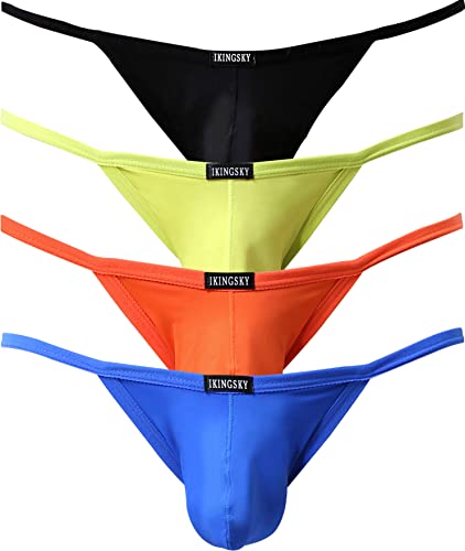 iKingsky Pouch Herren Strings Aiedrigen Taillen Männer Unterwäsche Tanga Sexy Ausbuchtung Unterhose (Large, 4er Pack) von iKingsky