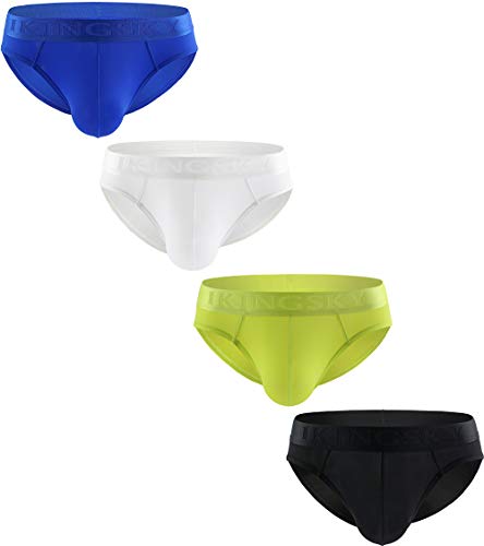 iKingsky Sportliche Herren Strecken Slips mit Großem Beutel Sexy Ausbuchtung Unterwäsche Aiedrigen Taillen Männer Hüft-Slips (Small, 4er Pack) von iKingsky