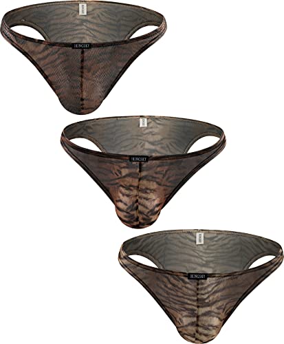 iKingsky Tigerstreifen Brasilianischer Rücken Slips Halb Zurück Bikini-Unterwäsche Sexy Niedrigen Taillen Unterhose Hüft-Slips für Männer (X-Large. 3er Pack) von iKingsky