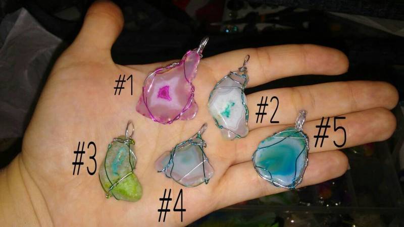 Achat Geode Wire Wrap Anhänger Halskette. 5 Verschiedene Sorten Zur Auswahl von iLLstyles