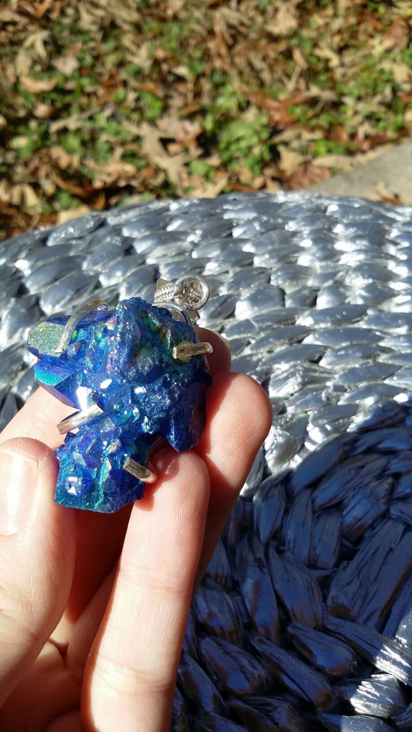 Blauer Regenbogen Druzy, Silber Anhänger Halskette von iLLstyles