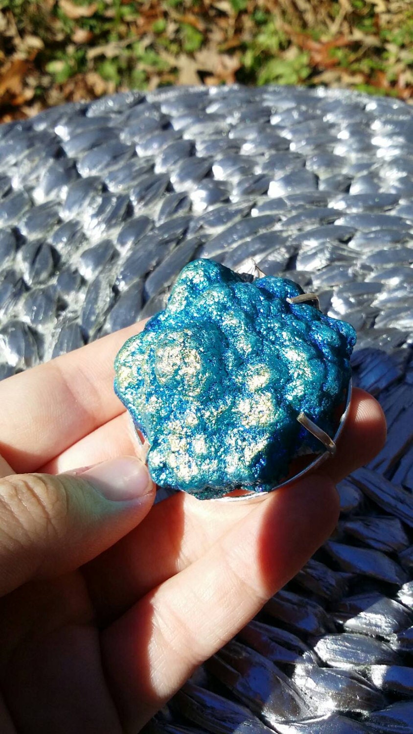 Blauer Regenbogen Druzy, Silber Anhänger Halskette von iLLstyles