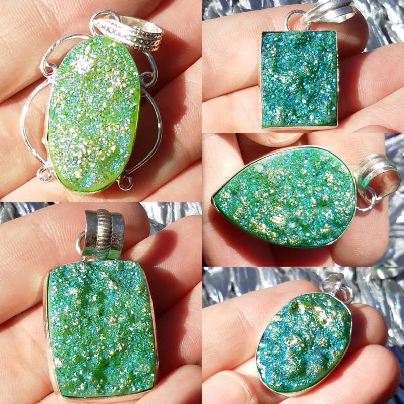 Grün Titan Druzy, Silber Anhänger Halskette. 5 Verschiedene Sorten Zur Auswahl Grün Titan Druzy, Silber Anhänger Halskette. 5 Verschiedene Sorten Zur Auswahl von iLLstyles