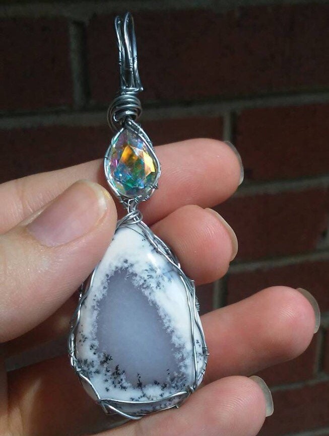 Regenbogen Strass, Dendrit Opal Anhänger Halskette von iLLstyles