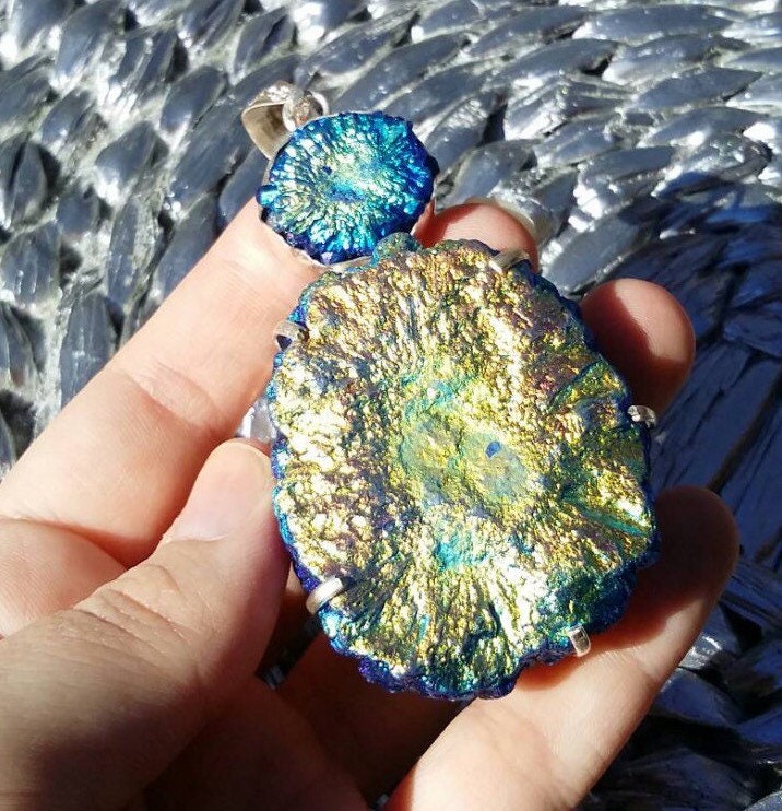 Regenbogen Titan Druzy, Silber, Anhänger Halskette von iLLstyles