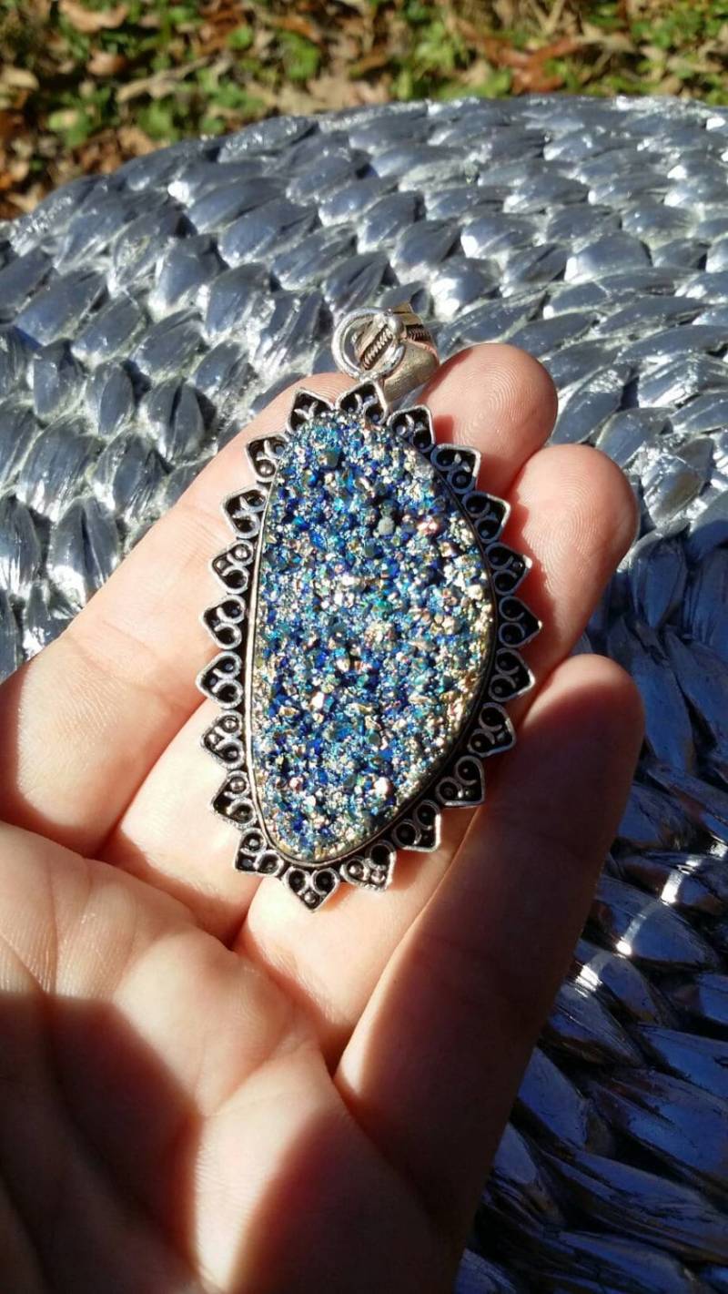 Regenbogen Titan Druzy, Silber Anhänger Halskette von iLLstyles