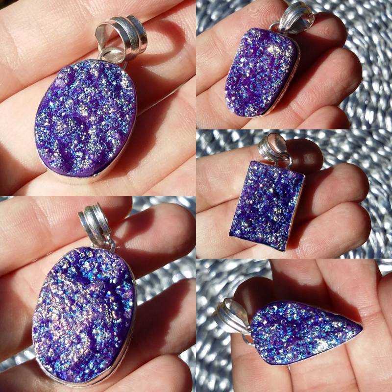 Titanium Druzy, Silber Anhänger Halskette, 5 Verschiedene Arten Zur Auswahl Titanium Druzy, Silber Anhänger Halskette, 5 Verschiedene Arten Zur Auswahl von iLLstyles