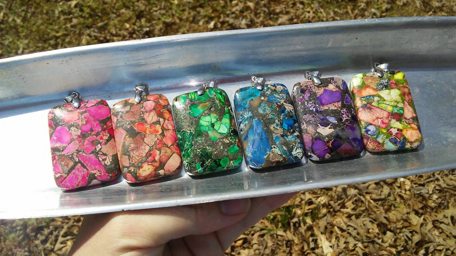 Wunderschöne Sediment Jaspis Stein Anhänger Halskette. 6 Verschiedene Farben Zur Auswahl von iLLstyles