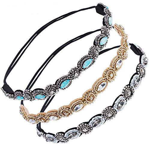 iLoveCos Vintage Handgefertigte Haarband Strass Kristall Perlen Elastische Kopfband Modische für Frauen Damen von iLoveCos