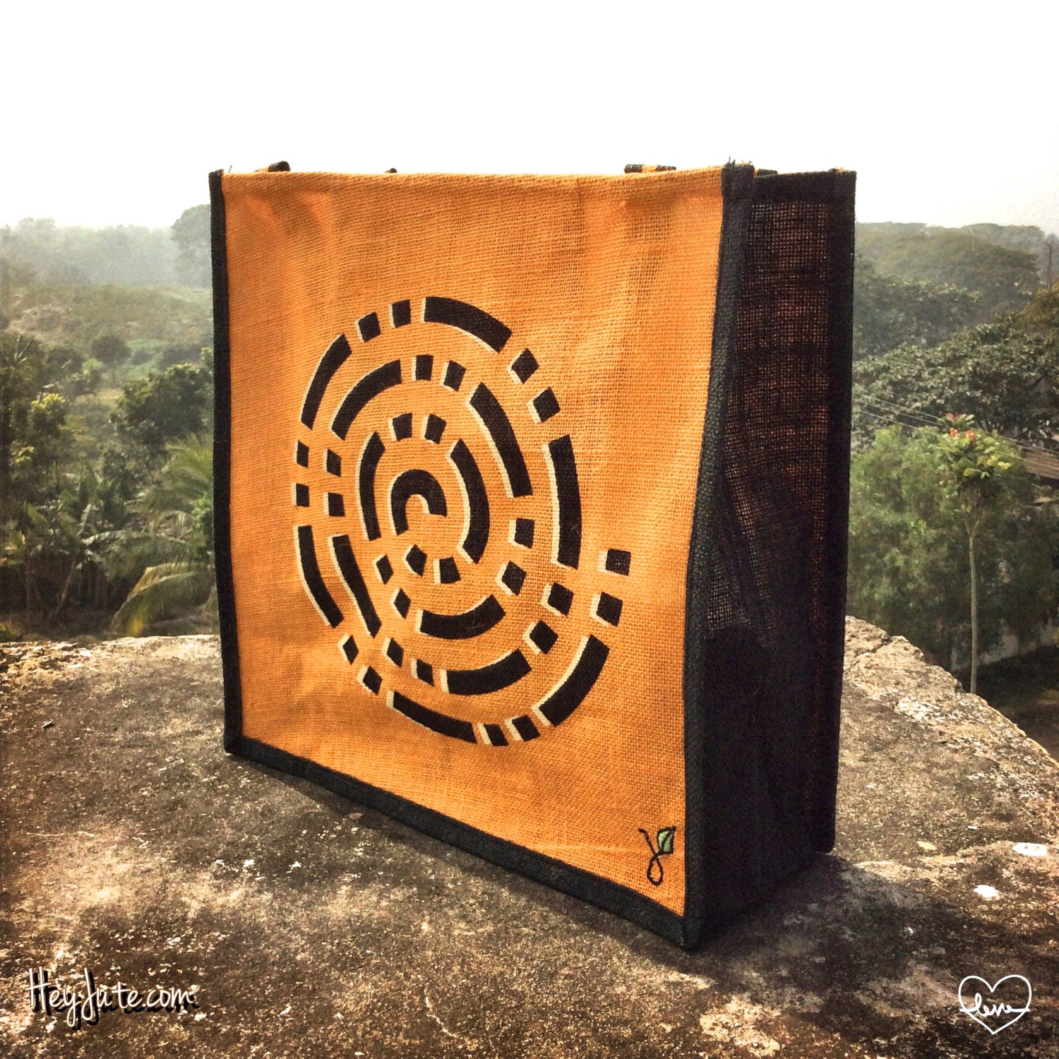 Jutetasche Einkaufstasche Handbedrucktes Muster Cosmic Love von iLoveHeyJute