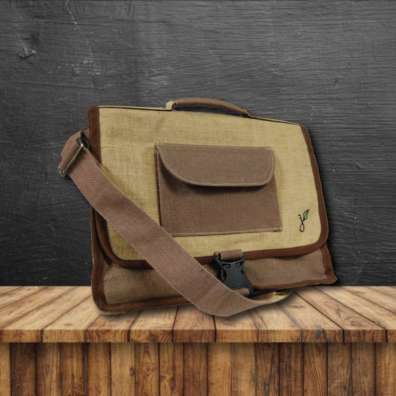 Umweltfreundliche Vegan Messenger Bag Laptop Tasche Aktentasche Hanf Jute von iLoveHeyJute
