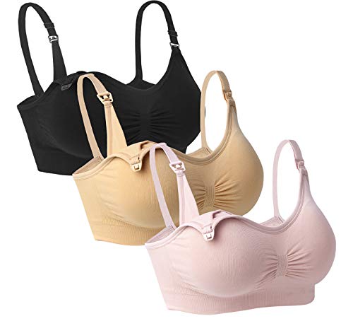 iloveSIA 3pack Still-BHS mit Schale ekrü+Schwarz+Rosa Seamless Unterwäsche Bequem Schwangerschafts-Still-BHS,S von iloveSIA