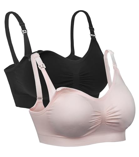 iloveSIA Damen Still-BHS bequemer Umstandsmode Stillzeit Nursing Bra,Schwarz+Rosa L fit 80BC von iloveSIA