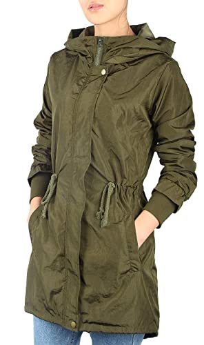 iloveSIA Damen Outdoorjacke lang winddicht wasserfest grün Herbst mit Kapuze DE38 - US8 von iloveSIA