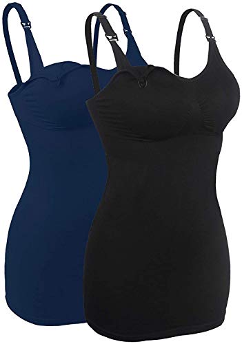 iloveSIA stilltops Doppelpack Schwangerschafts unterhemd Nahtlose Damen stillen Tops Schwarz+Blau,S von iloveSIA