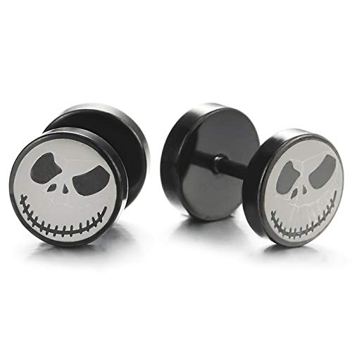 Herren Damen Silber Schwarz Klein Monster Kreis Ohrstecker, Gestüt Ohrringe Edelstahl, Fake Plugs Cheater Tunnel Gauges von COOLSTEELANDBEYOND