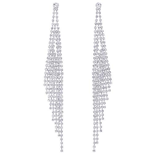 Hochzeit Braut Abschlussball Strass Cluster Lange Kette Quaste Wasserfall Statement Ohrstecker Ohrringe, Funkelnden von iMECTALII