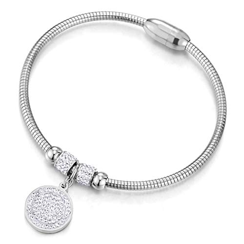 iMECTALII Damen Herren Edelstahl Wulst und Zirkonia Charme Armband Armreif mit Magnetverschluss, Exquisite von iMECTALII