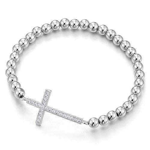 Damen Mädchen Perlen Gliederkette Armband mit Zirkonia Horizontalen Seite Kreuz, Exquisite von iMECTALII
