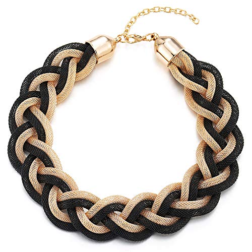 COOLSTEELANDBEYOND Gold Schwarz Statement Halskette Anhänger, Geflochtene Hohl Kabel Große Lätzchen Halsband Choker, Neuer, Abschlussball von COOLSTEELANDBEYOND