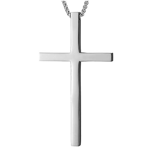 iMECTALII Minimalistischen Edelstah Lange Flach Kreuz Anhänge Halskette für Damen Herren, Weizen-Kette 75CM von iMECTALII