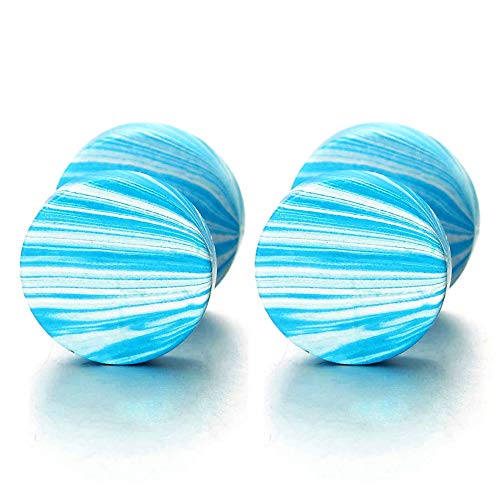 10MM Herren Damen Blau Marmor Kreis Ohrstecker Ohrringe, Fake Plugs Ohr Cheater Tunnel Gauges Ohr-Piercing Edelstahl von iMETACLII