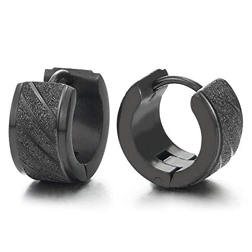 Paar Herren Damen Edelstahl Schwarz Rillen Creolen Huggie Ohr Manschette Ohrringe, Satiniert von COOLSTEELANDBEYOND