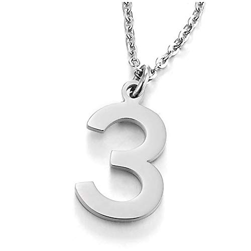 iMETACLII Arabische Ziffern Number 3 Anhänger Edelstah Halskette für Damen Herren, Farbe Silber, Verstellbare Stahl Seil-Kette von iMETACLII