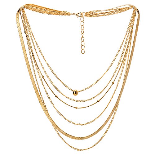 iMETACLII Goldfarben Statement Halskette Wasserfall Multi-Schichten Lange Kette Perlen Charme Anhänger, Partei Abendkleid von iMECTALII