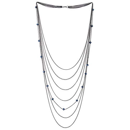 iMETACLII Grau Schwarz Statement Halskette Wasserfall Multi-Schichten Lange Kette mit Blau Kristall Perlen Charme Anhänger, Partei von iMECTALII