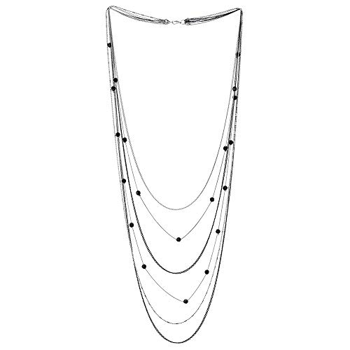 iMETACLII Silber Schwarz Statement Halskette Wasserfall Multi-Schichten Lange Kette mit Kristall Perlen Charme Anhänger, Partei von COOLSTEELANDBEYOND