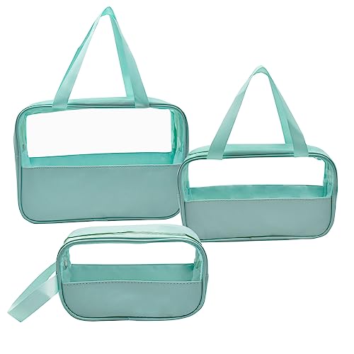 Kosmetiktasche Kulturtasche Damen Herren 3 Stück, Kulturbeutel Transparent Reise Schminktasche Waschtasche Wasserdicht PVC Make-up Tasche Tragbar Toiletry Bag(Grün) von iMeshbean