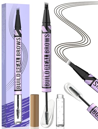iMethod Augenbrauenstift und Augenbrauengel - microblading augenbrauenstift mit 4-Gabel-Spitze & Brow Gel Clear, Magischer 2-in-1 Dual-Ended eyebrow pencil für voller aussehende Brauen, Black Brown von iMethod