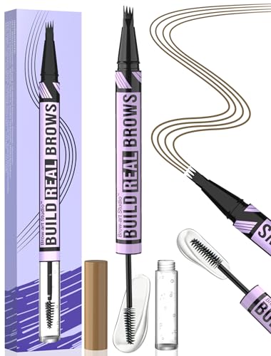 iMethod Augenbrauenstift und Augenbrauengel - microblading augenbrauenstift mit 4-Gabel-Spitze & Brow Gel Clear, Magischer 2-in-1 Dual-Ended eyebrow pencil für voller aussehende Brauen, Brown von iMethod