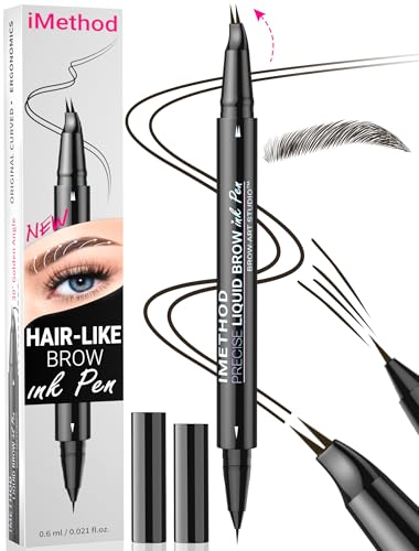 iMethod Curved Microblading Augenbrauenstift - Eyebrow Pencil 2-in-1 Dual-Ended Augenbrauenstift Micro-Gabelspitzen-Applikator & präziser Pinselspitze erzeugt natürliche Augenbrauen, Black Brown von iMethod