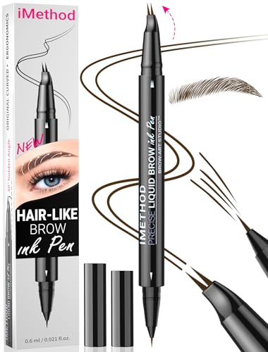 iMethod Curved Microblading Augenbrauenstift - Eyebrow Pencil 2-in-1 Dual-Ended Augenbrauenstift Micro-Gabelspitzen-Applikator & präziser Pinselspitze erzeugt natürliche Augenbrauen, Dark Brown von iMethod