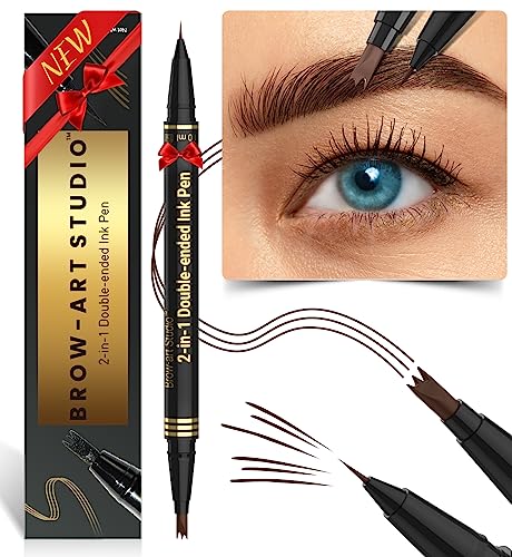 iMethod Microblading Augenbrauenstift - Eyebrow Pencil 2-in-1 Dual-Ended Augenbrauenstift mit 3-Zinken-Micro-Gabelspitzen-Applikator & präziser Pinselspitze erzeugt natürliche Augenbrauen, Dunkelbraun von iMethod