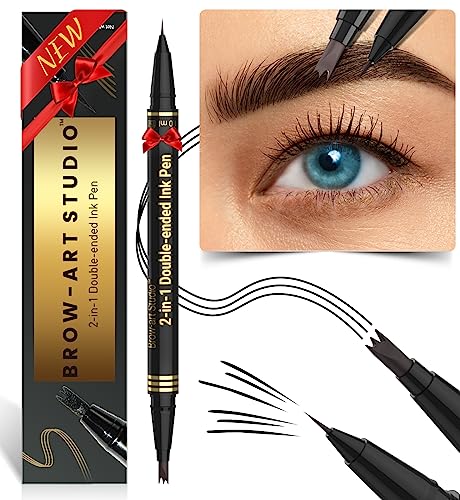 iMethod Microblading Augenbrauenstift - Eyebrow Pencil 2-in-1 Dual-Ended Augenbrauenstift mit 3-Zinken-Micro-Gabelspitzen-Applikator & präziser Pinselspitze erzeugt natürliche Augenbrauen, Schwarz von iMethod