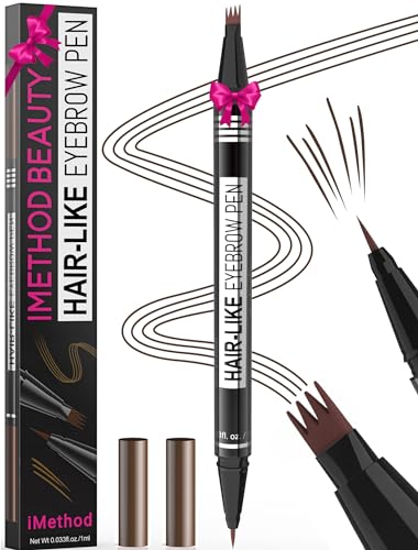 iMethod Microblading Augenbrauenstift - Eyebrow Pencil 2-in-1 Dual-Ended Augenbrauenstift mit 4-Zinken-Micro-Gabelspitzen-Applikator & präziser Pinselspitze erzeugt natürliche Augenbrauen, Dunkelbraun von iMethod