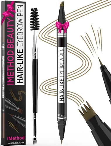 iMethod Microblading Augenbrauenstift - Eyebrow Pencil 2-in-1 Dual-Ended Augenbrauenstift mit 4-Zinken-Micro-Gabelspitzen-Applikator & präziser Pinselspitze erzeugt natürliche Augenbrauen, Hellbraun von iMethod