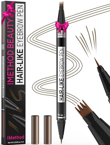 iMethod Microblading Augenbrauenstift - Eyebrow Pencil 2-in-1 Dual-Ended Augenbrauenstift mit 4-Zinken-Micro-Gabelspitzen-Applikator & präziser Pinselspitze erzeugt natürliche Augenbrauen, Braun von iMethod