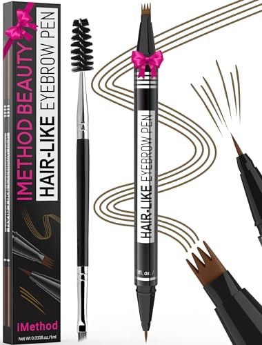 iMethod Microblading Augenbrauenstift - Eyebrow Pencil 2-in-1 Dual-Ended Augenbrauenstift mit 4-Zinken-Micro-Gabelspitzen-Applikator & präziser Pinselspitze erzeugt natürliche Augenbrauen, Braun von iMethod