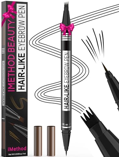 iMethod Microblading Augenbrauenstift - Eyebrow Pencil 2-in-1 Dual-Ended Augenbrauenstift mit 4-Zinken-Micro-Gabelspitzen-Applikator & präziser Pinselspitze erzeugt natürliche Augenbrauen, Schwarz von iMethod