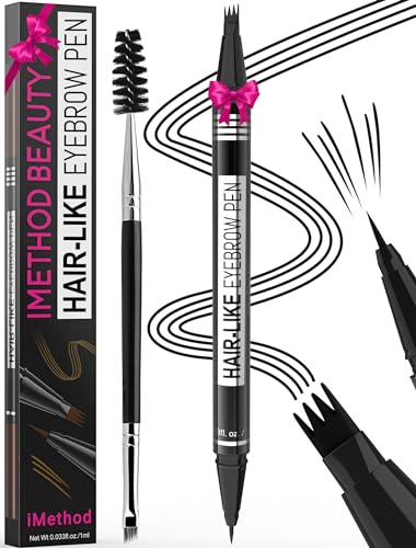iMethod Microblading Augenbrauenstift - Eyebrow Pencil 2-in-1 Dual-Ended Augenbrauenstift mit 4-Zinken-Micro-Gabelspitzen-Applikator & präziser Pinselspitze erzeugt natürliche Augenbrauen, Schwarz von iMethod