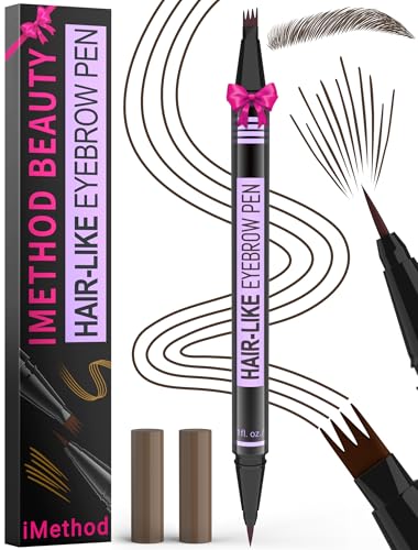 iMethod Microblading Augenbrauenstift - Eyebrow Pencil Dual-Ended 2-in-1 Augenbrauenstift mit 4-Micro-Gabelspitzen & Präziser Pinselspitze erzeugt Natürliche Augenbrauen, Dunkelbraun von iMethod
