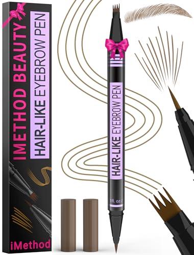 iMethod Microblading Augenbrauenstift - Eyebrow Pencil Dual-Ended 2-in-1 Augenbrauenstift mit 4-Micro-Gabelspitzen & Präziser Pinselspitze erzeugt Natürliche Augenbrauen, Hellbraun von iMethod