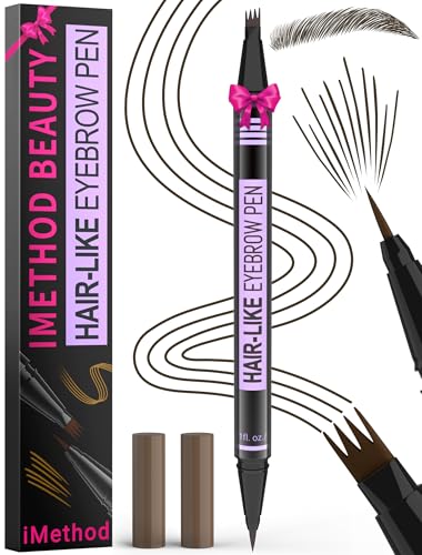iMethod Microblading Augenbrauenstift - Eyebrow Pencil Dual-Ended 2-in-1 Augenbrauenstift mit 4-Micro-Gabelspitzen & Präziser Pinselspitze erzeugt Natürliche Augenbrauen, Schwarz Braun von iMethod