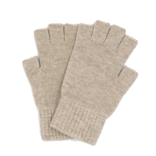 Fingerlose Handschuhe aus reiner, mongolischer Wolle für Damen und Herren, Fäustlinge Camel Grey von iMongol